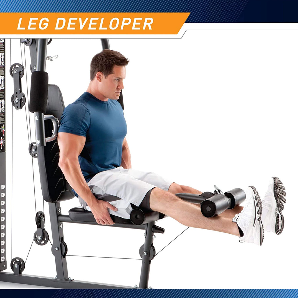 Home Gym Workout Station W/ Weights, Full Body Training System, White